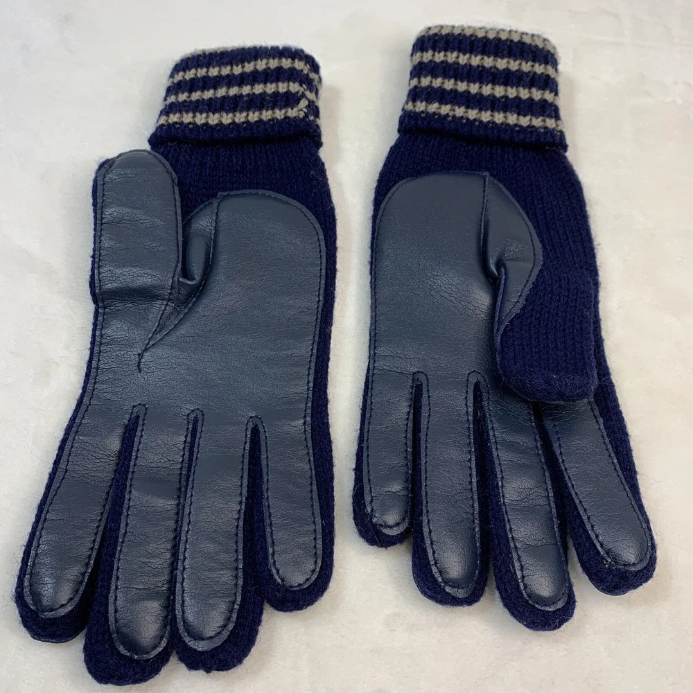 Vintage‎ Comfy Stretch Nylon Blue Navy & Tan Driving Casual Gloves One Size